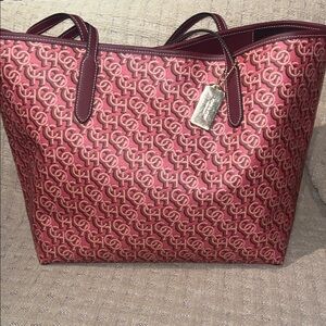 Coach Burgundy Patterned Tote Bag